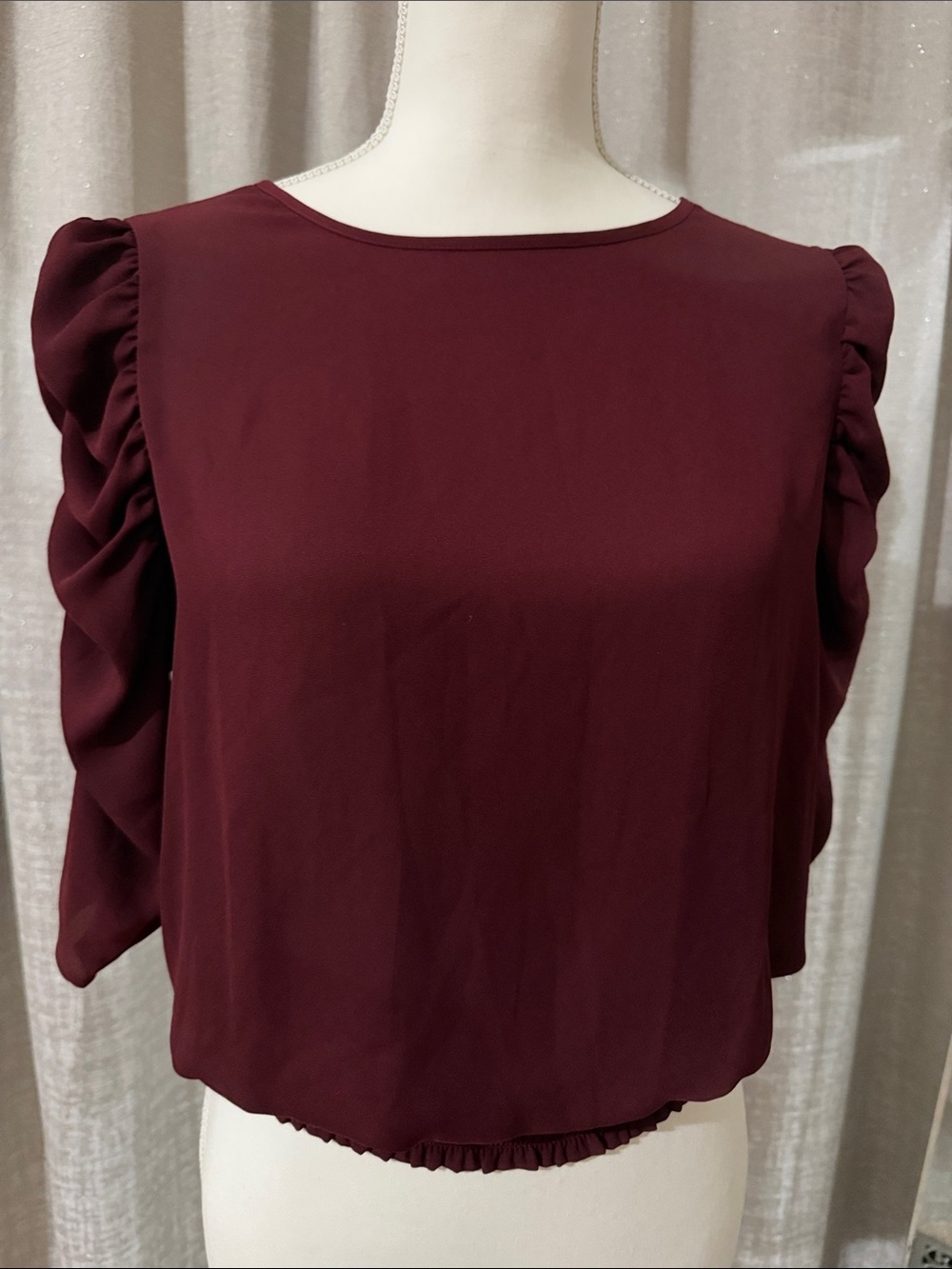 Express Burgundy Ruffle Sleeve Blouse